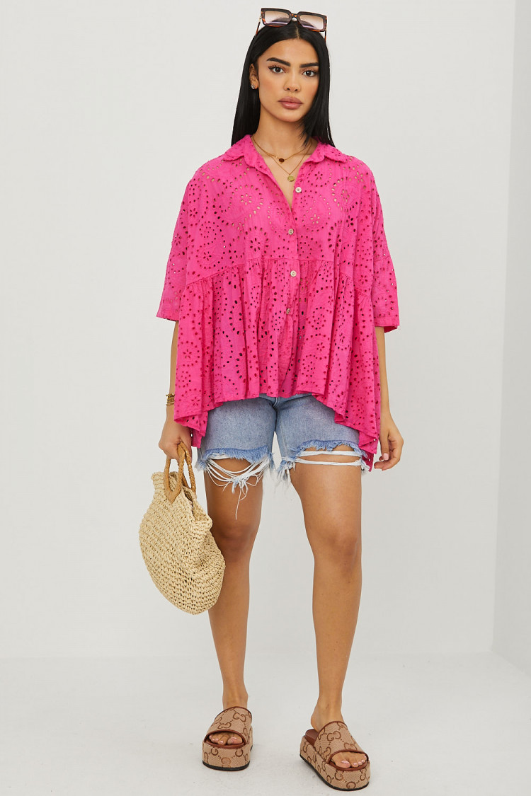 Chemise fuchsia à détails crochets