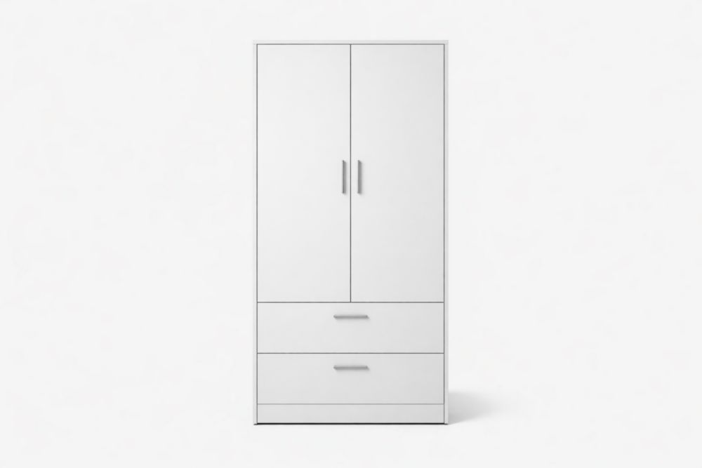 Kleiderschrank MDF Weiß mit 2 Türen und 2 Schubladen