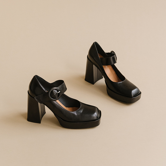 Babies à talons, plateformes et bouts ca...  en cuir noir