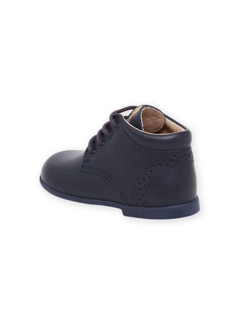Bottillons perforés en cuir lisse bleu marine