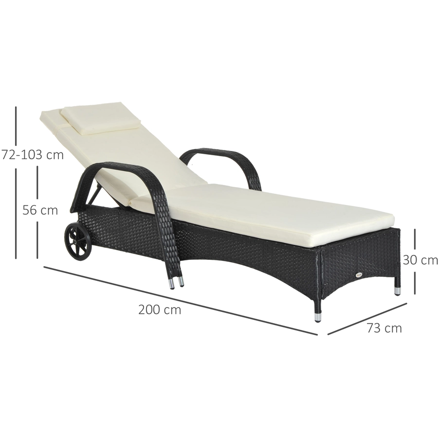 Outsunny Mobile Rattanliege für den Garten schwarz, creme