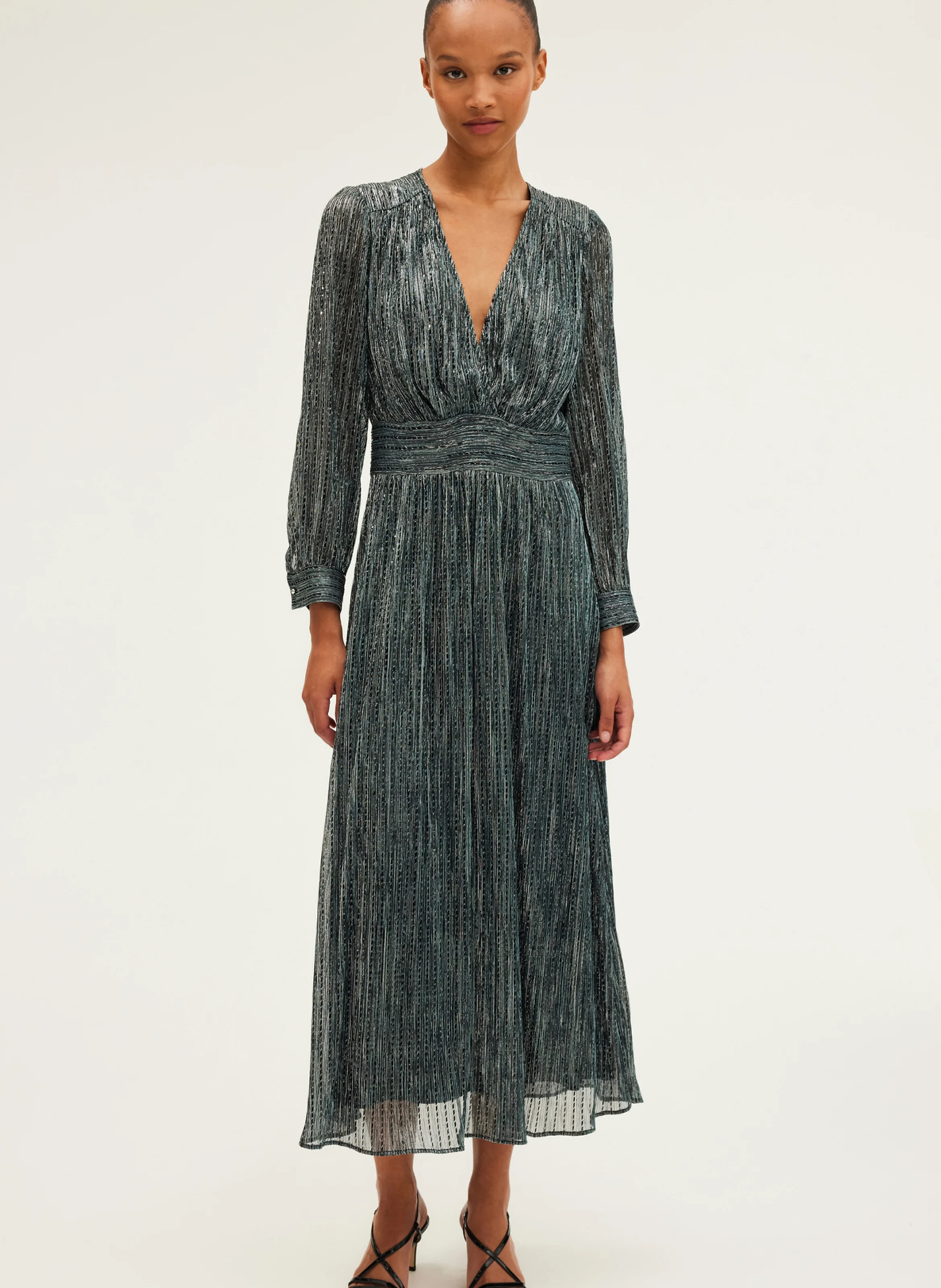 SANYA - Robe longue avec fils métallisés | Bleu
