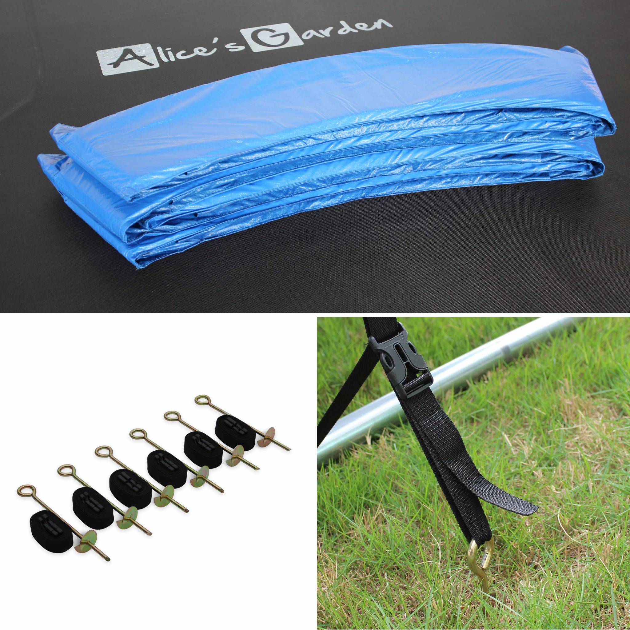 Trampoline 490cm bleu avec pack d'accessoires + tente de camping