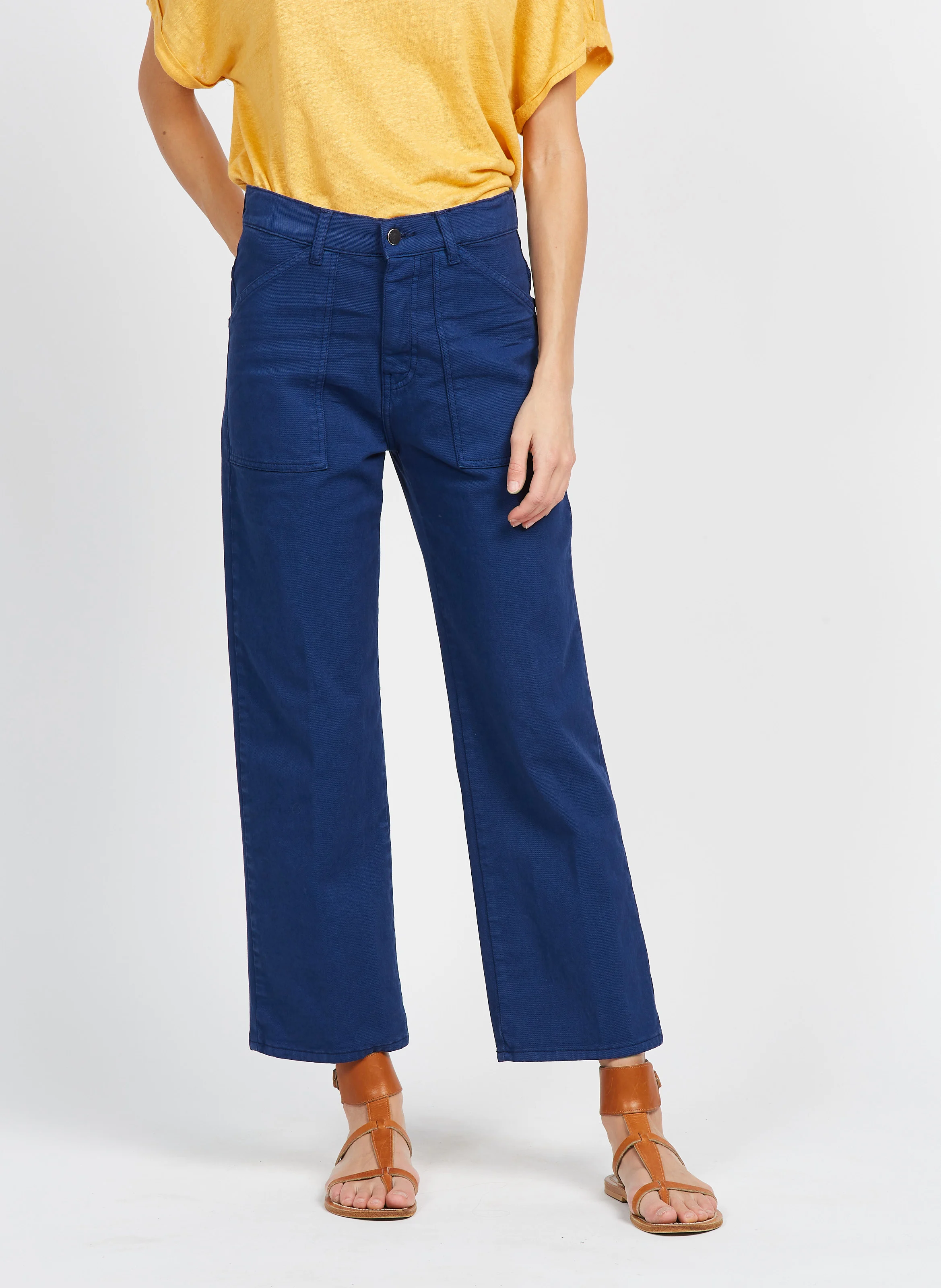 EDDY - Jean cropped en coton stretch| Bleu
