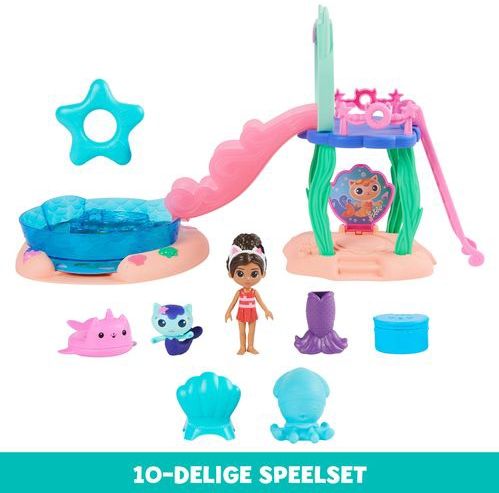 Gabby’s Poppenhuis - Kattastisch Zwembad-Speelset - Met Figuren van Gabby en Meerminkat - Van Kleur Veranderende Zeemeerminstaarten