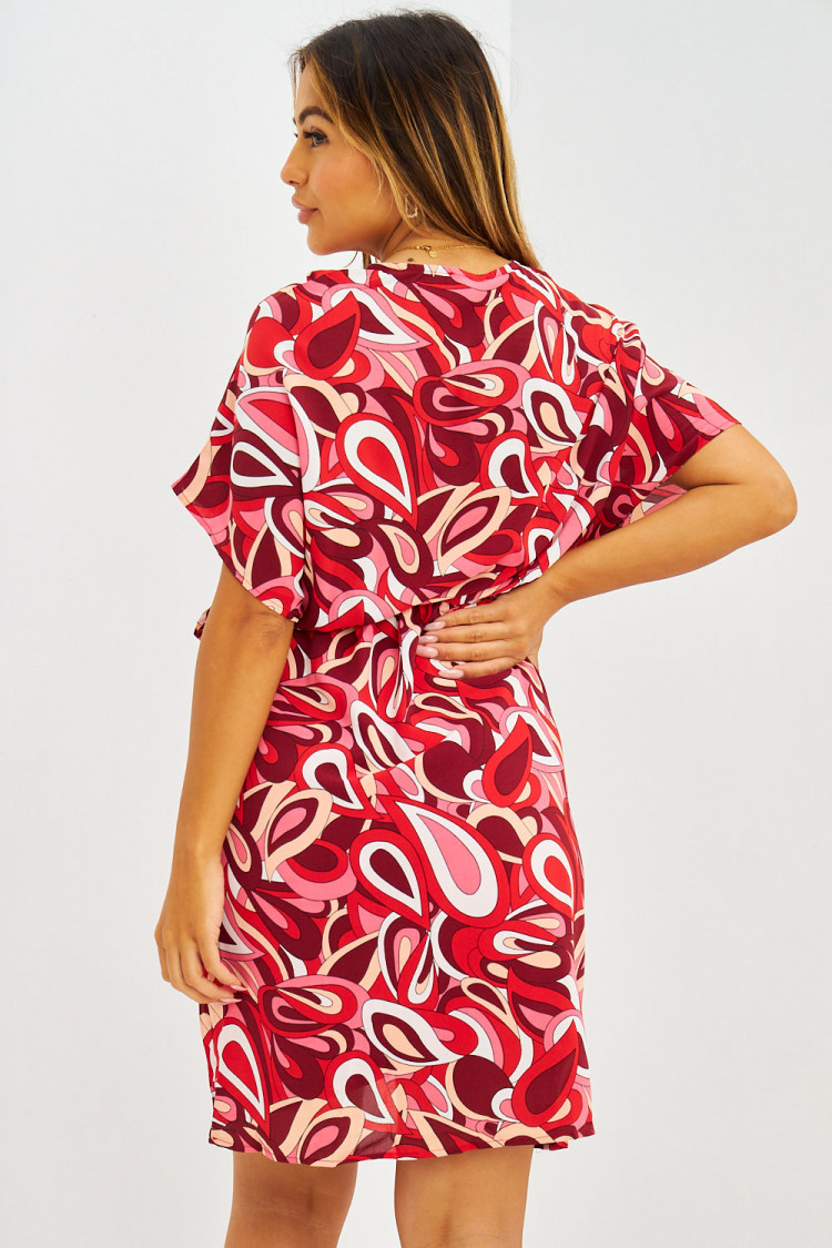Robe mi-longue à motifs 70's rouge