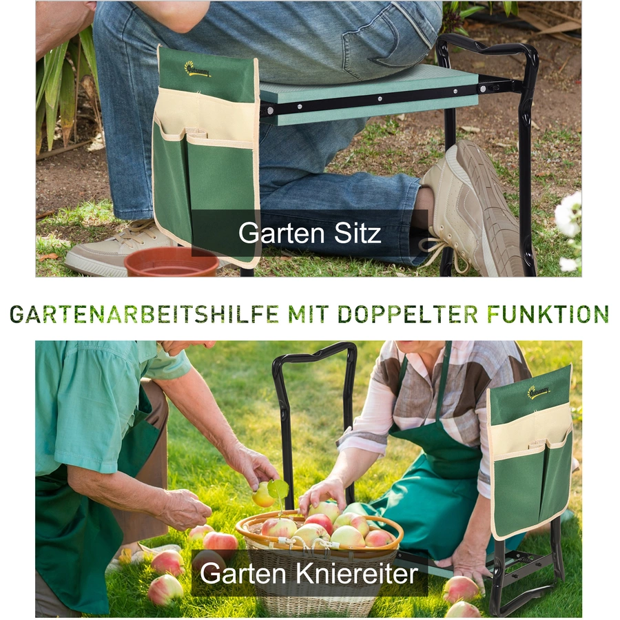 Outsunny Gartenhocker mit Werkzeugtasche grün