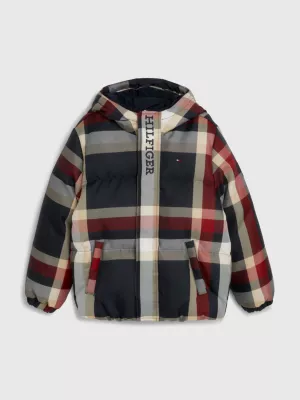 Jaqueta puffer xadrez listrada global
