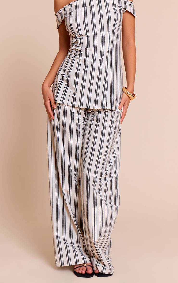 Naturel Pantalon Large Tailleur À Rayures Texturées