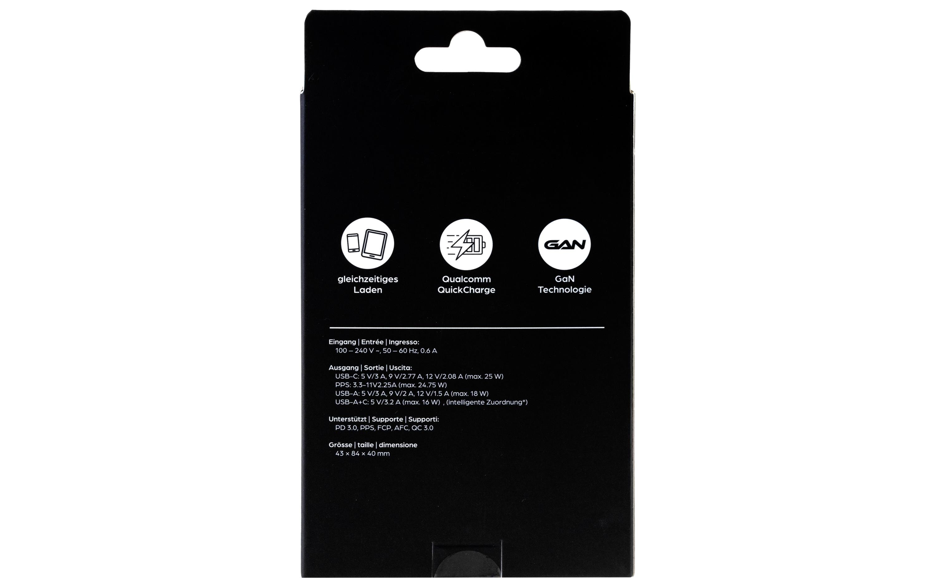 USB-Wandladegerät Dual 1C1A 25 W GaN SchwarzLadeadapter mit einem USB-C- und einem USB-A-Port