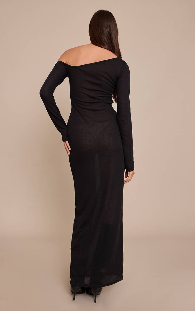 Noir Robe Longue Asymétrique À Manches Longues En Jersey Texturé