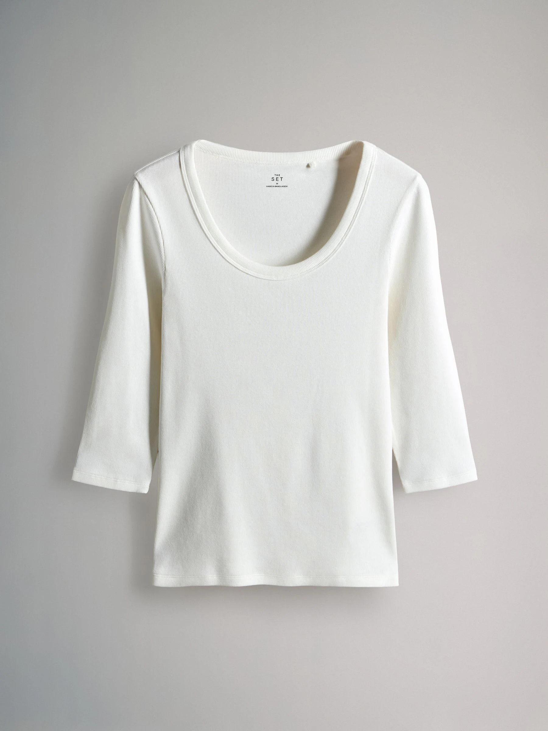 Brown/Purple/Pink/White - The Set 4 Pack Scoop Neck 3/4 Sleeve Ribbed T-Shirts