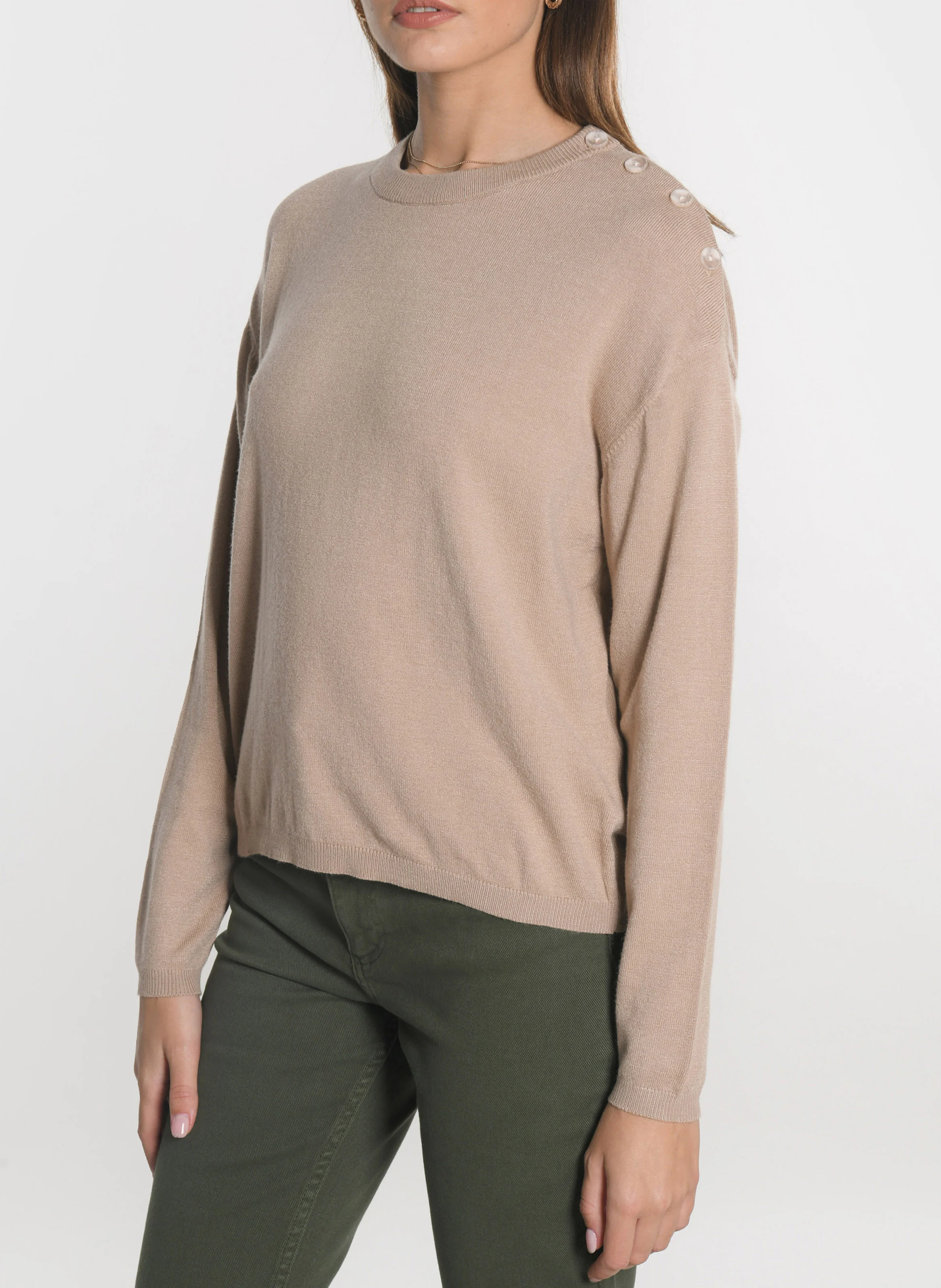 NOLWENN - Pull droit en maille mélangée | Beige