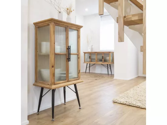Vitrine en bois de sapin et verre strié 2 portes Nicole