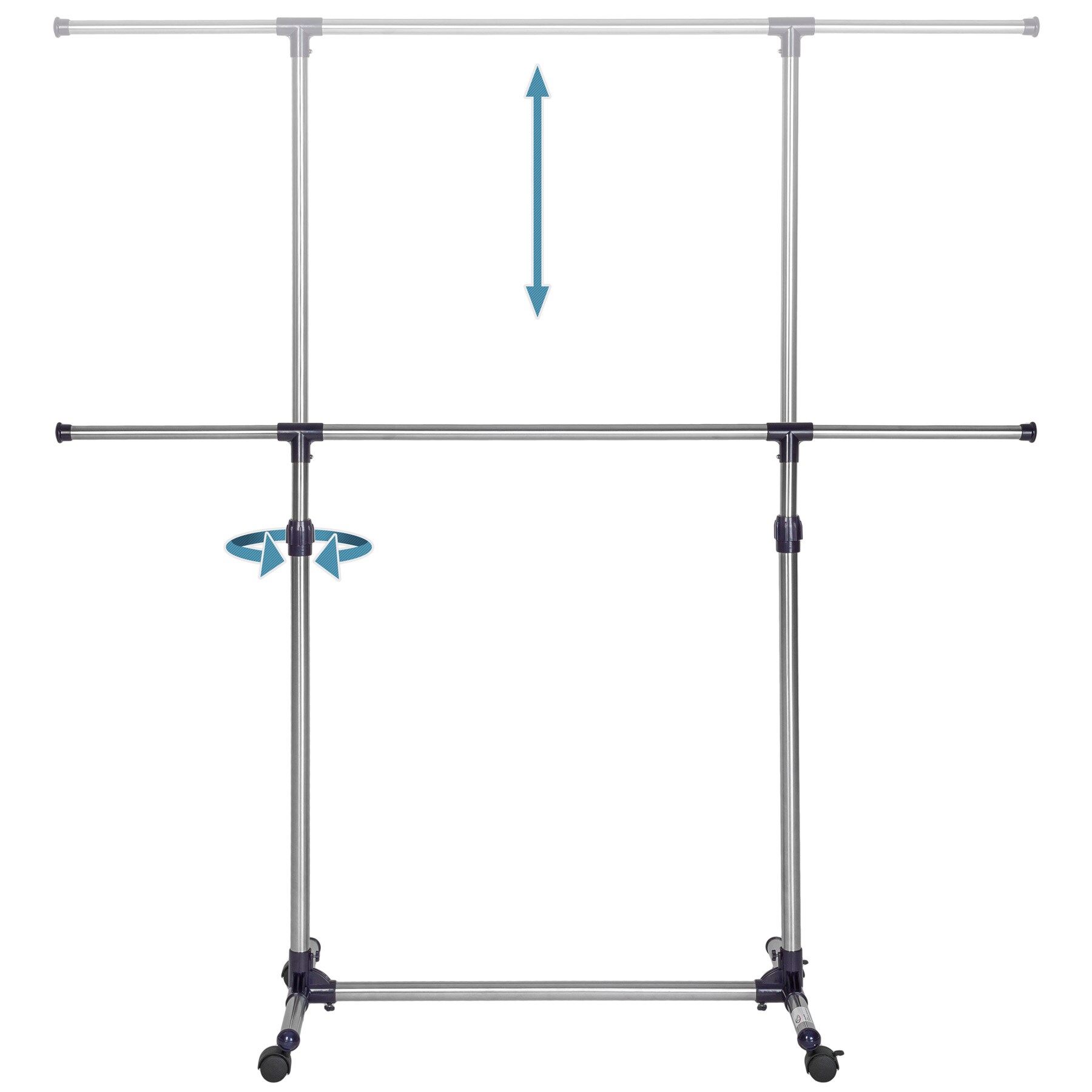 tectake® Kleiderständer, auf Rollen mit 2 Festellbremsen, pflegeleicht, 87 - 150 x 45 x 97 - 166