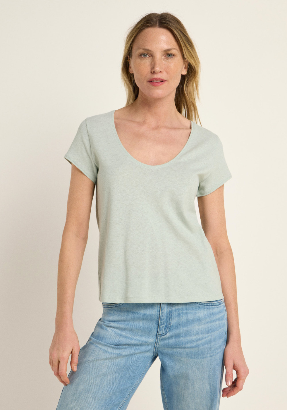 Lanius Shirt mit tiefem Ausschnitt Aqua Grey