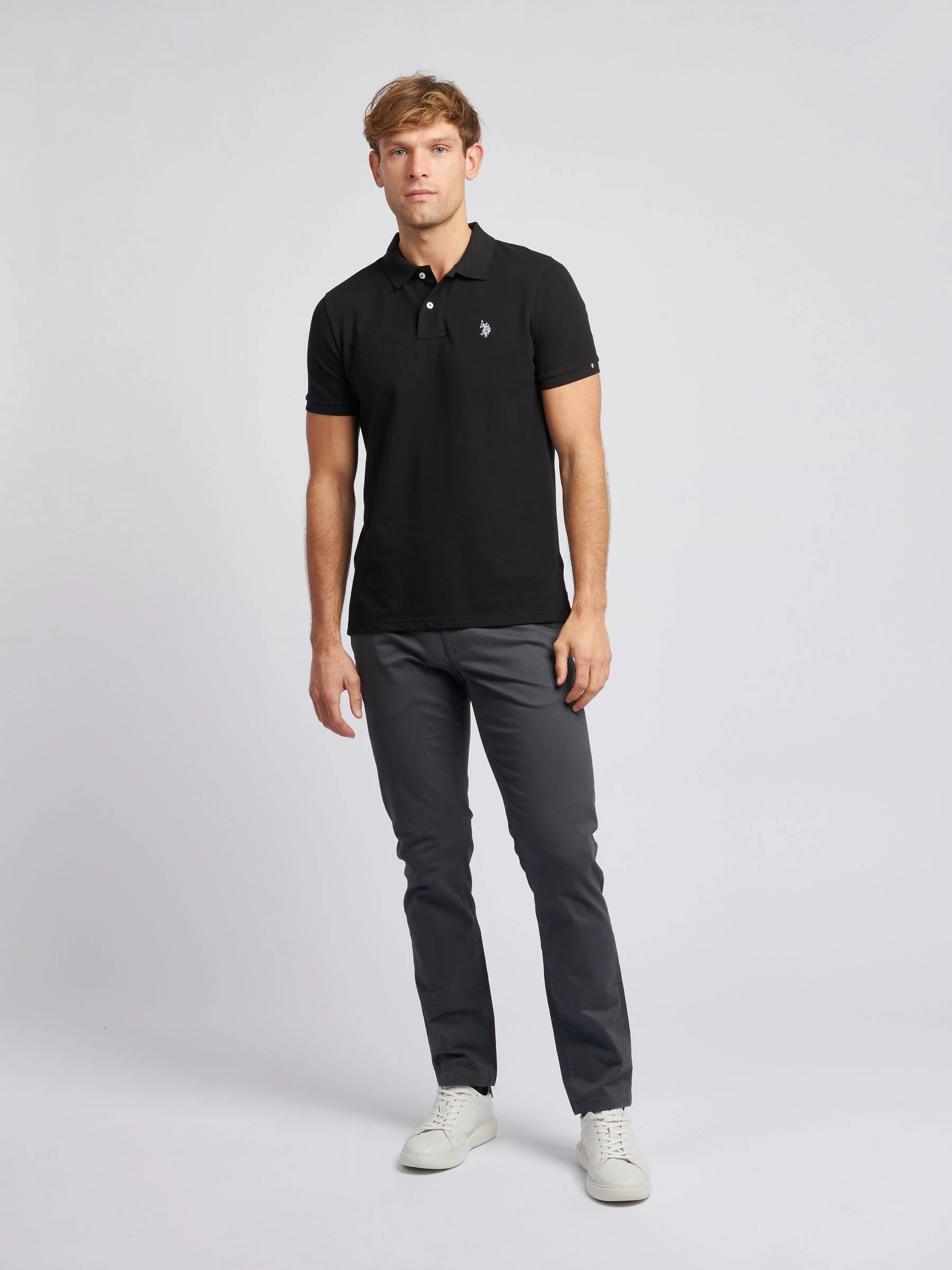 Zwart - U.S. Polo Assn. Piqué poloshirt met normale pasvorm van 100% katoen