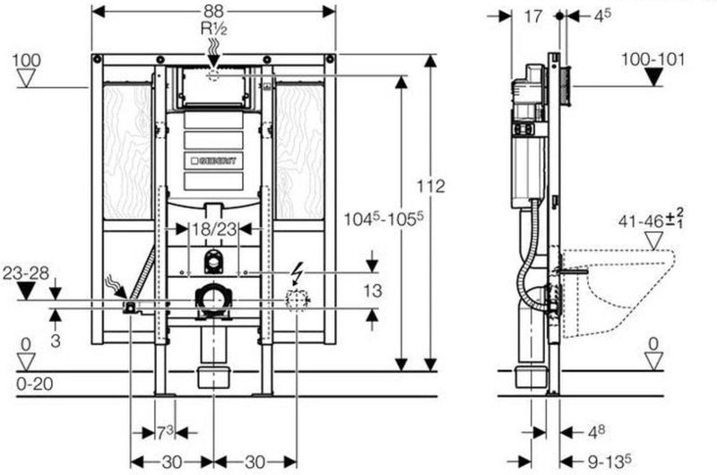 Geberit - Duofix Wc-Element - H112 - Reservoir UP320 - Armsteunbevestiging
