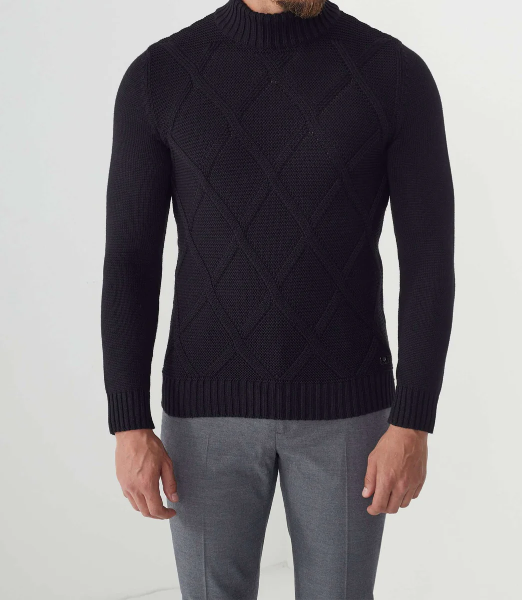 Pull col montant laine noir 
