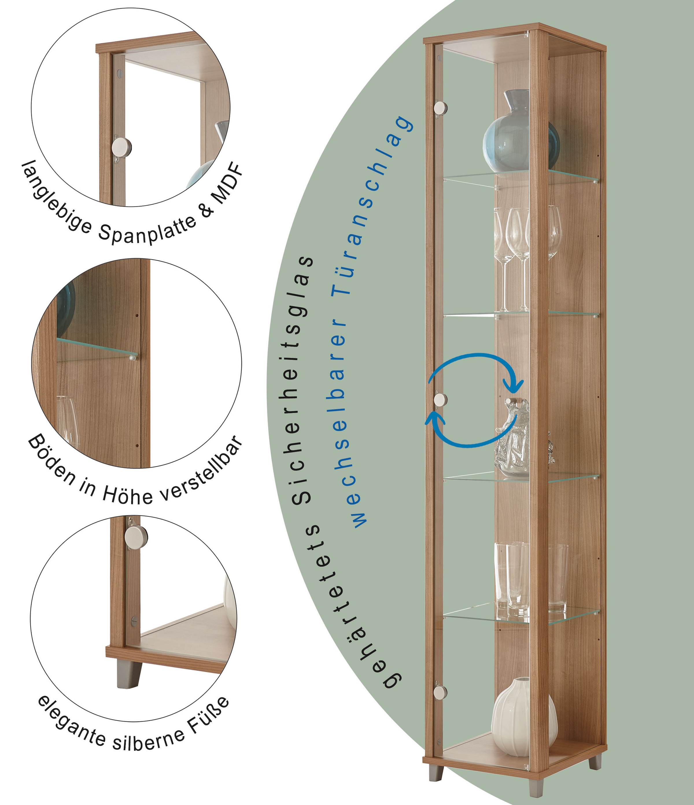 fif möbel Vitrine »OPTIMA Höhe ca. 172 cm« Standvitrine/Glasvitrine 1x Glastür,perfekt für Sammler,Sammlervitrine