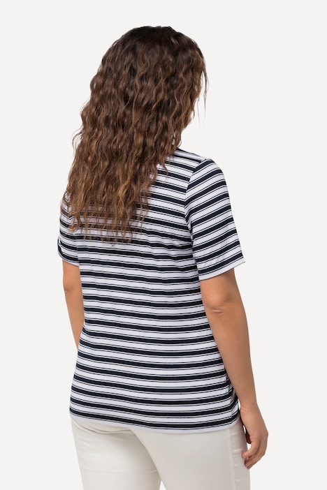 T-Shirt, Ringel, Metallic-Tiermotiv, V-Ausschnitt, Halbarm
