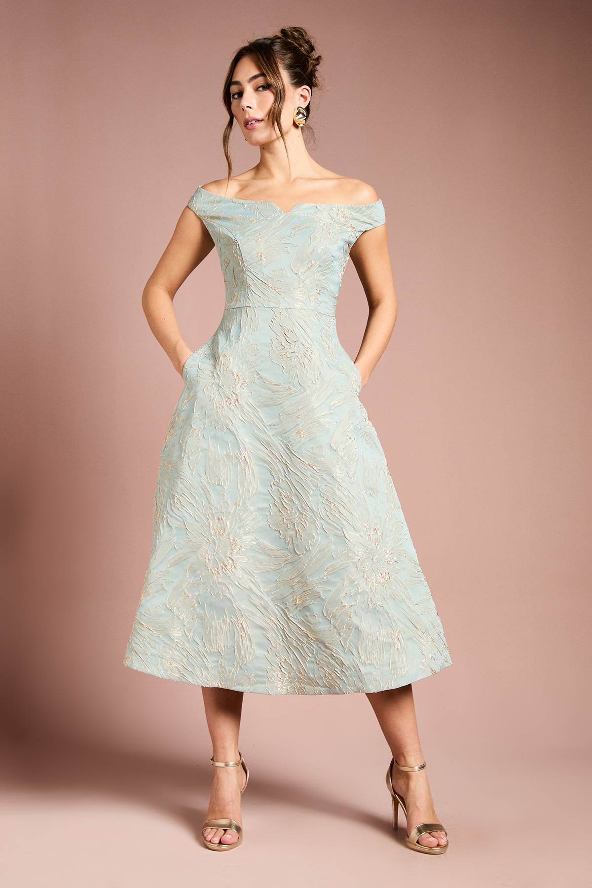 Coast Robe Midi Bardot en Jacquard Fleuri