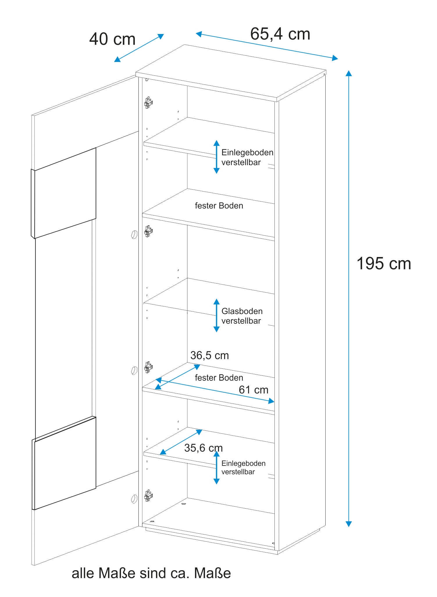 VOGL Möbelfabrik Vitrine Höhe 195 cm