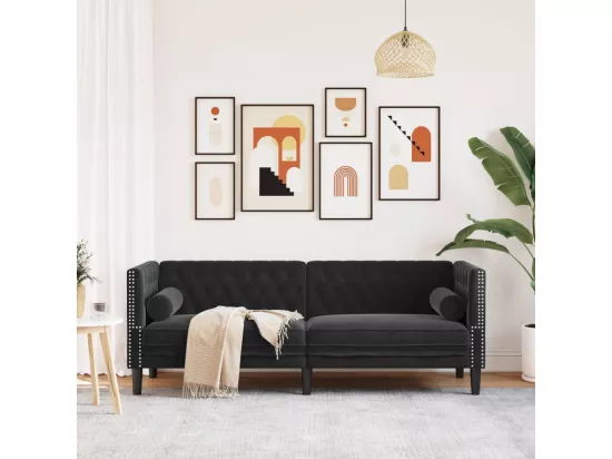 Canapé Chesterfield avec traversins 3 places noir velours