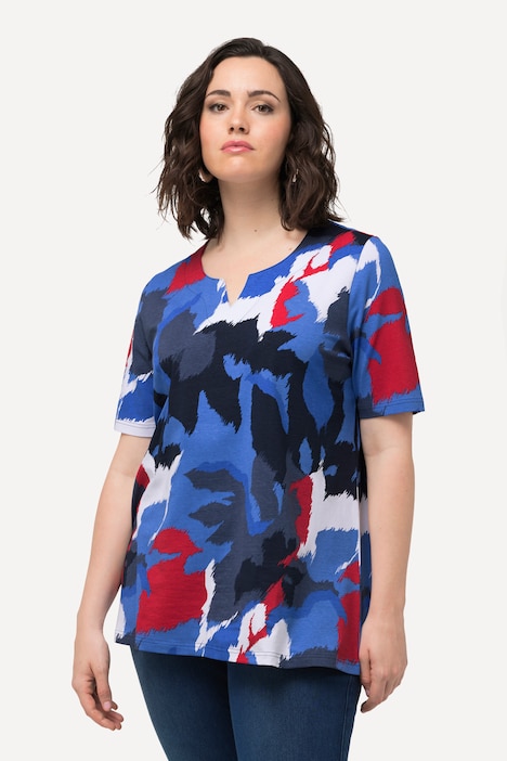 T-Shirt, Blüten, A-Linie, Tunika-Ausschnitt, Halbarm