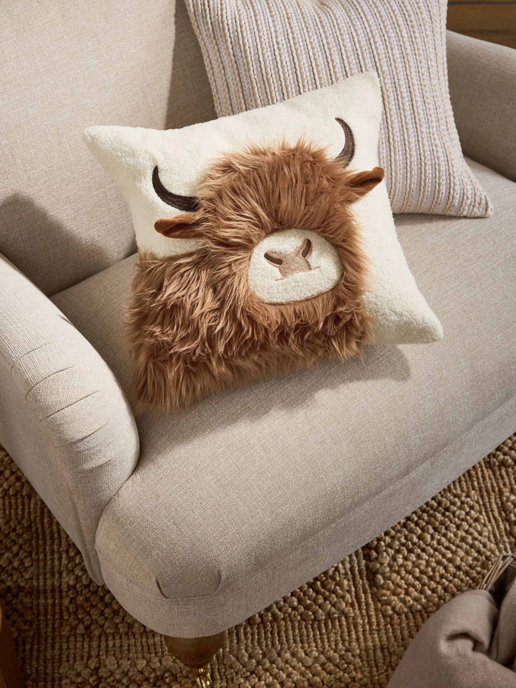 43 x 43cm Hamish The Highland Cow kussen van textuur imitatiebont