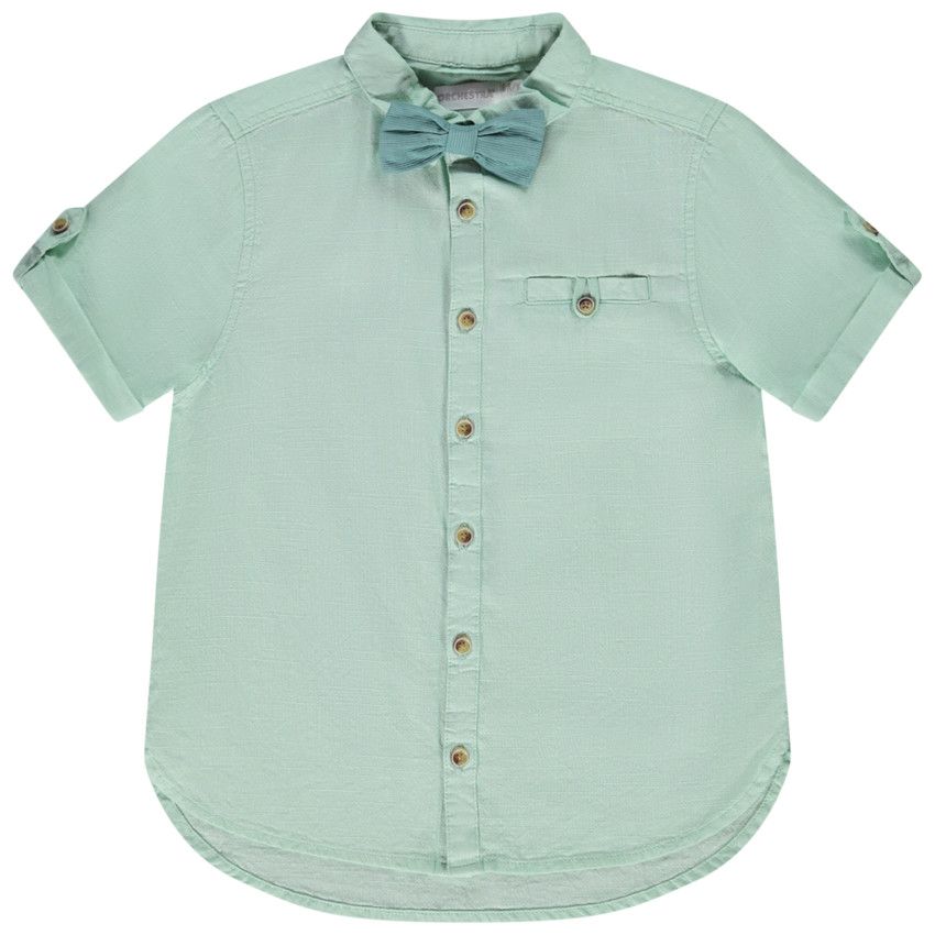 Chemise manches courtes unie avec nœud papillon pour garçon - Vert