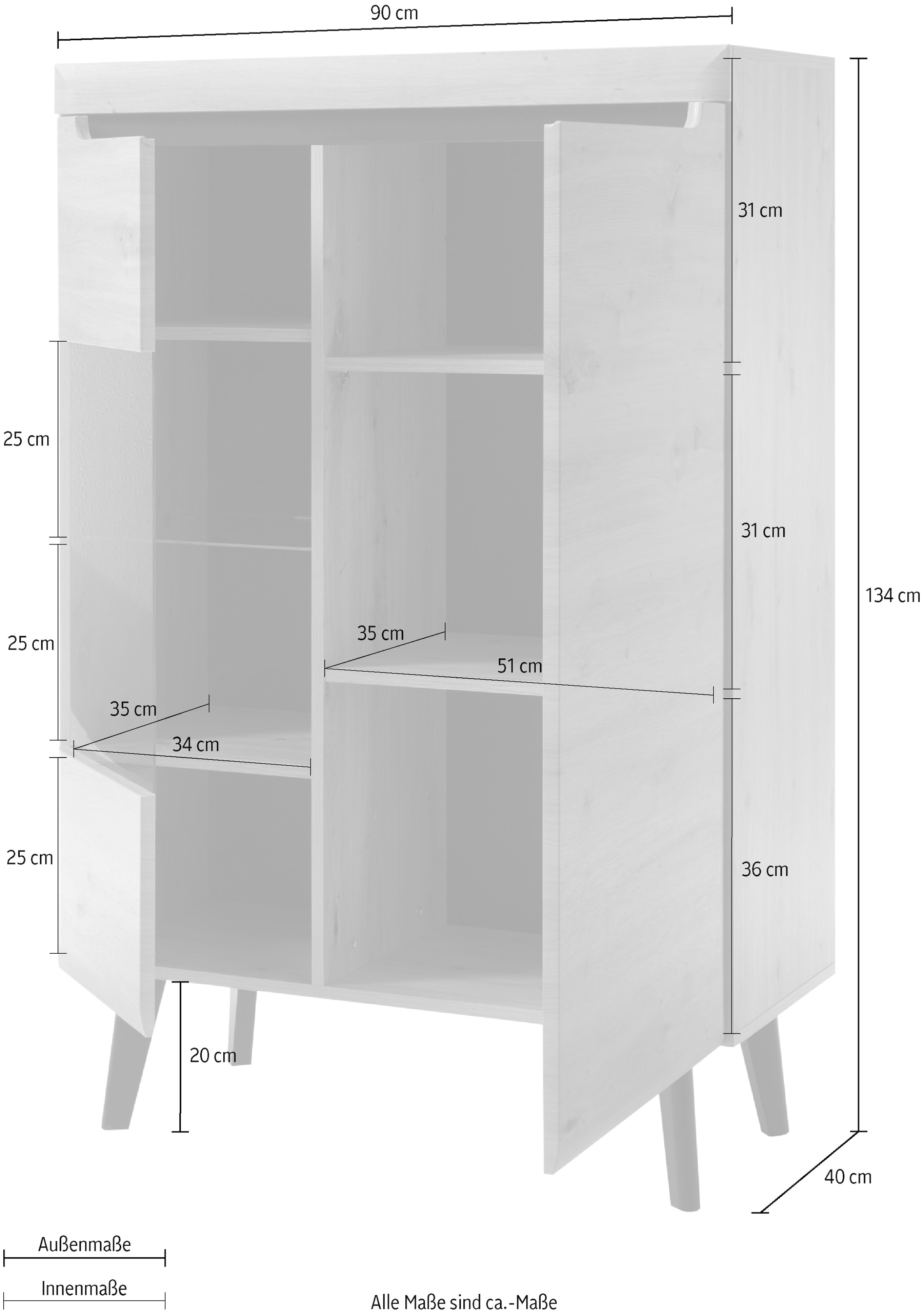 INOSIGN Vitrine »Torge, Hochschrank, Glasvitrine, Standvitrine, Vitrinenschrank« 1 Stk. tlg. in drei verschiedenen Farben verfügbar, Glastür & -boden, 90 cm breit