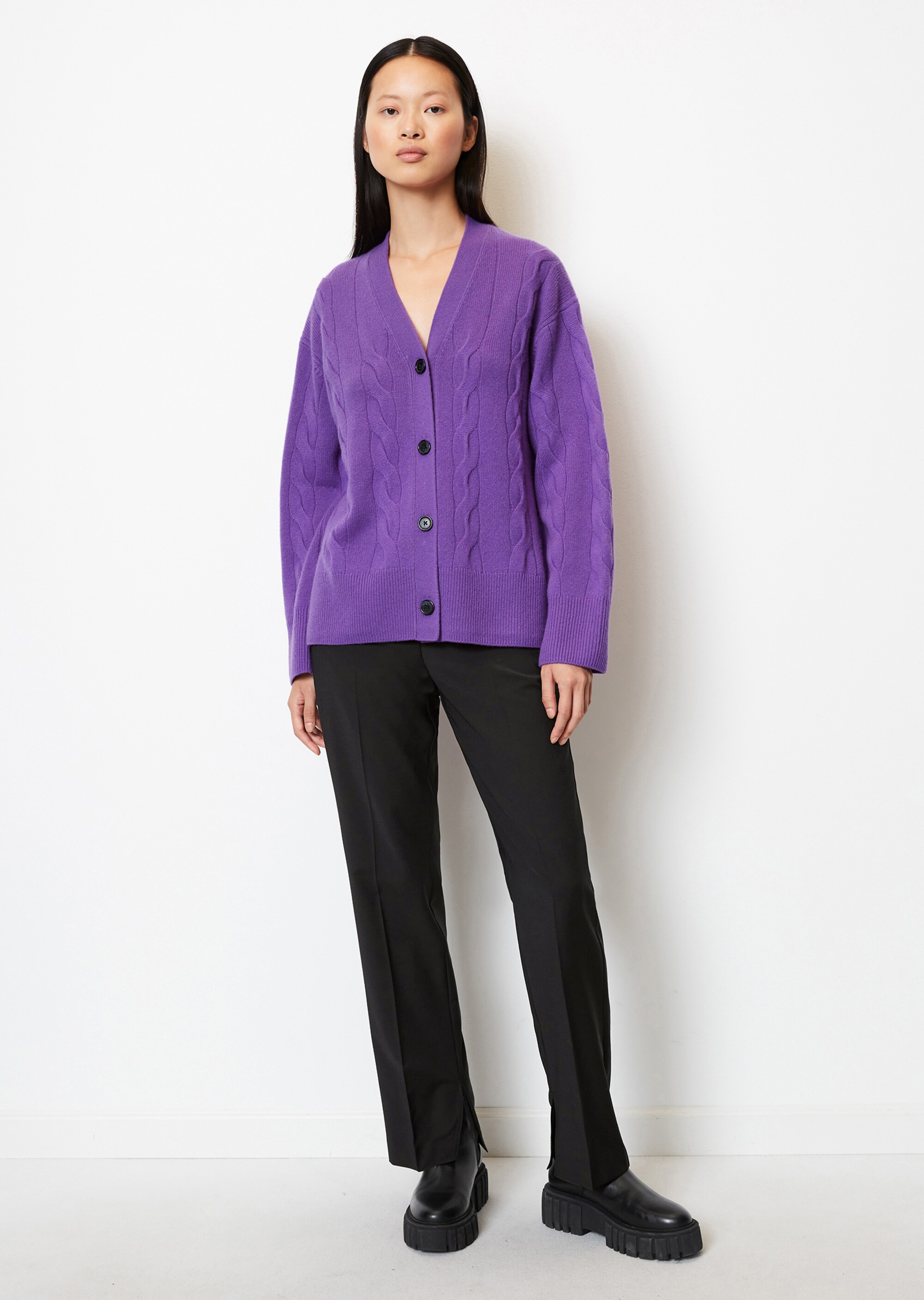 Zopfmuster-Cardigan oversize aus Schurwolle-Kaschmirwolle-Mix