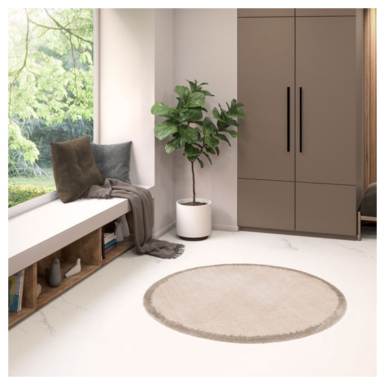 Tapis rond en matière douce recyclée - creamy - beige et crème - ø 160 cm