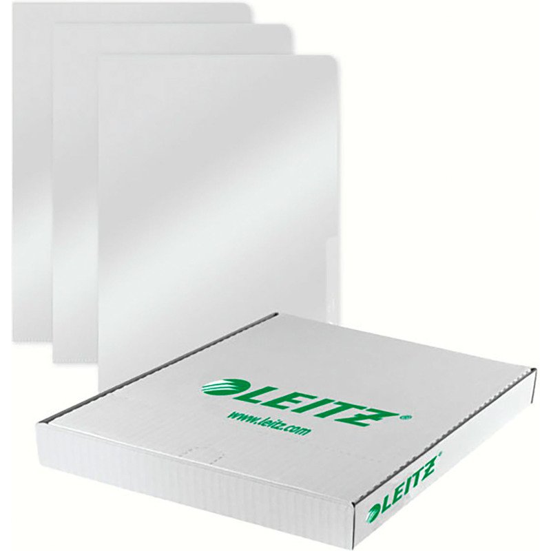 Chemise coin plastique Leitz A4 polypropylène 13/100e transparente incolore - Paquet de 100