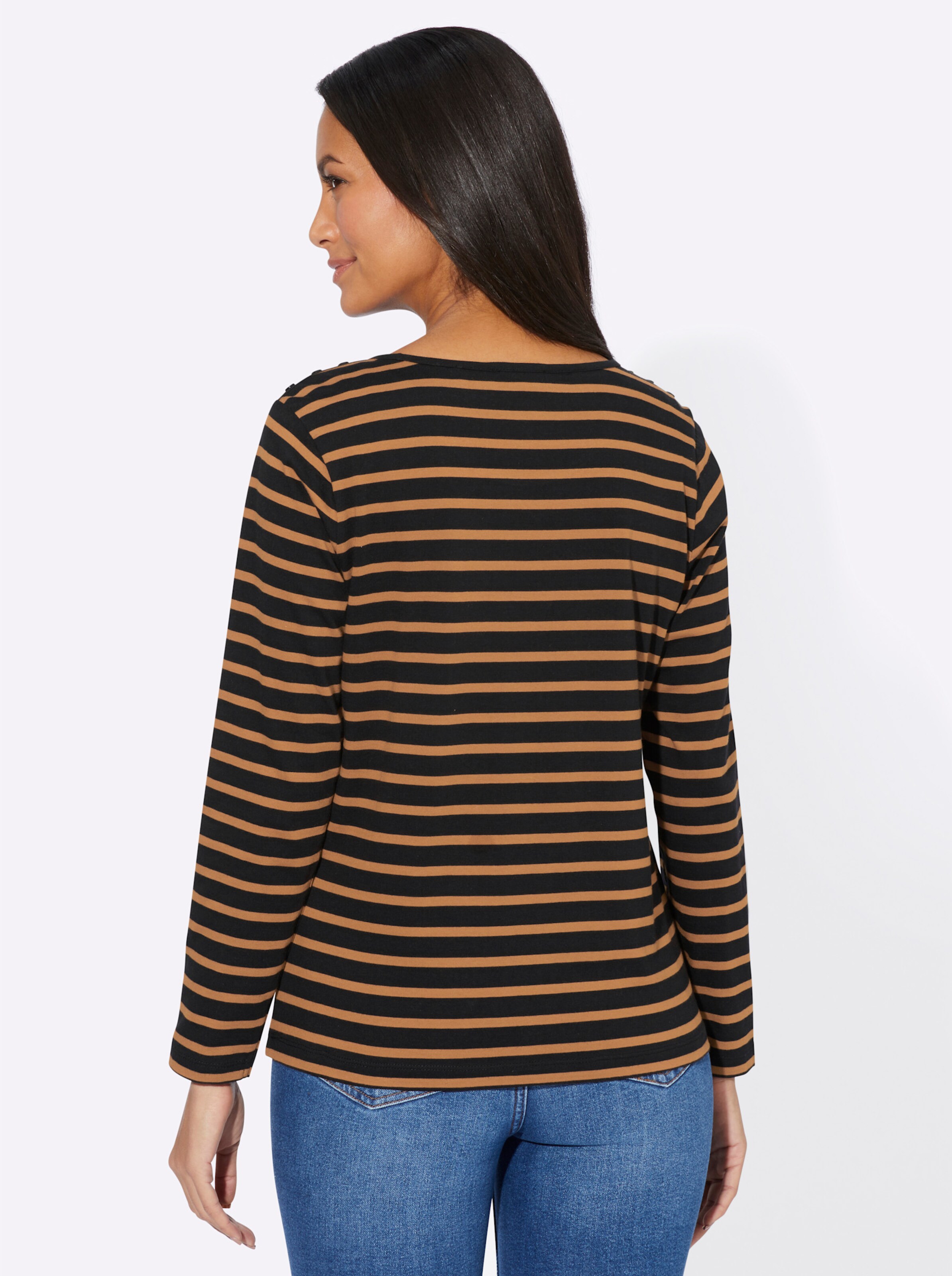 Streifenshirt in cognac-schwarz-gestreift