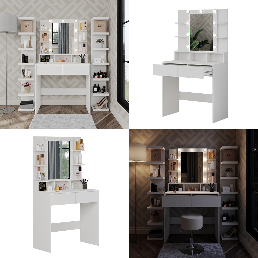 Vicco Schminktisch Taylor 80 x 146,5 cm Weiß modern LED Spiegel Frisiertisch