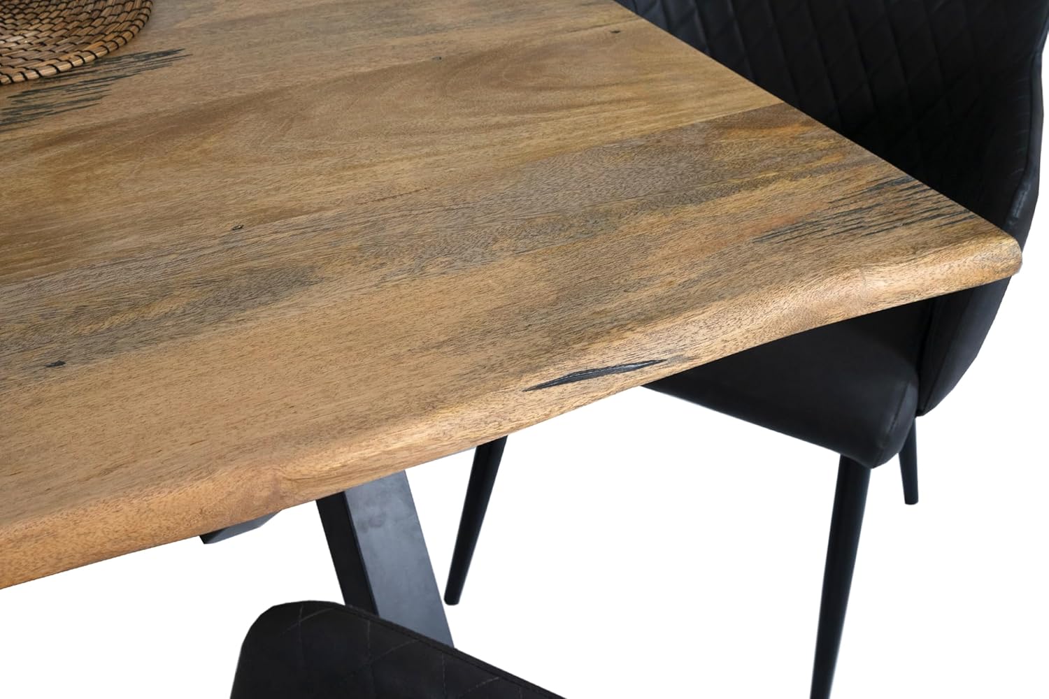 SAM Esstisch Tiger 200 x 100 cm, Mangoholz massiv & naturfarben, Baumkantentisch mit X-Metallgestell in Schwarz, echte Baumkante, Esszimmertisch in Vintage-Optik