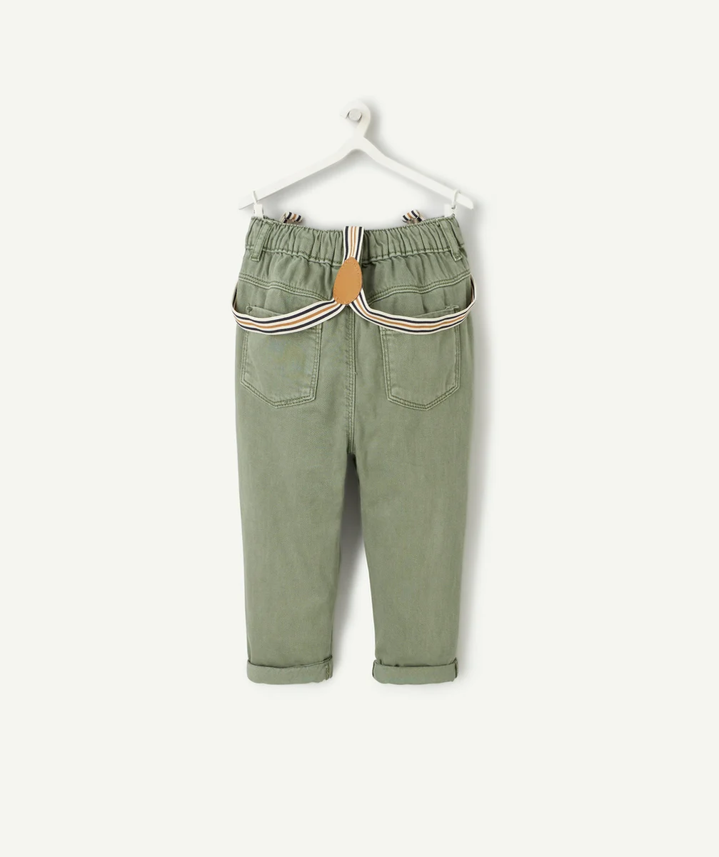 PANTALON BÉBÉ GARÇON EN FIBRES RECYCLÉES VERT AVEC BRETELLES
