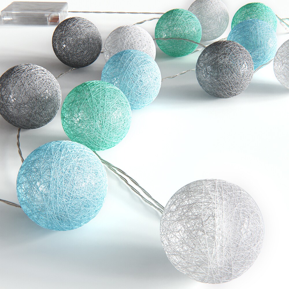 VICCO Lichterkette Cotton Balls Girlande grau weiß mint-grün hellblau 310 cm