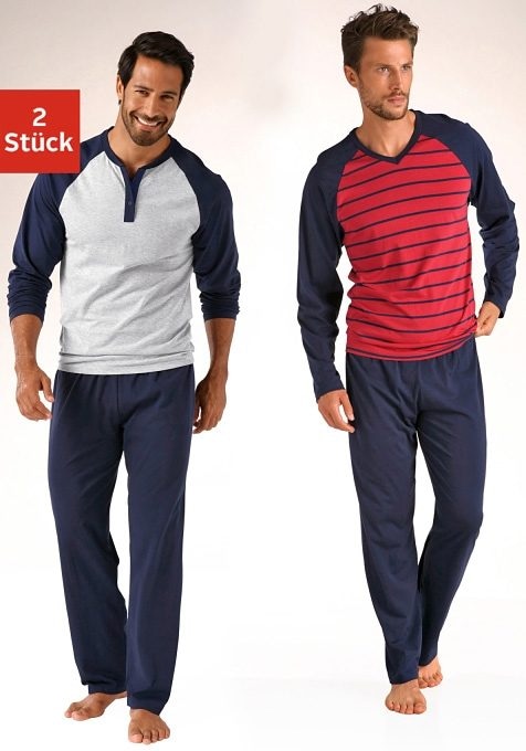 le jogger® Pyjama, 4 Stk. in langer Form, mit Raglanärmeln