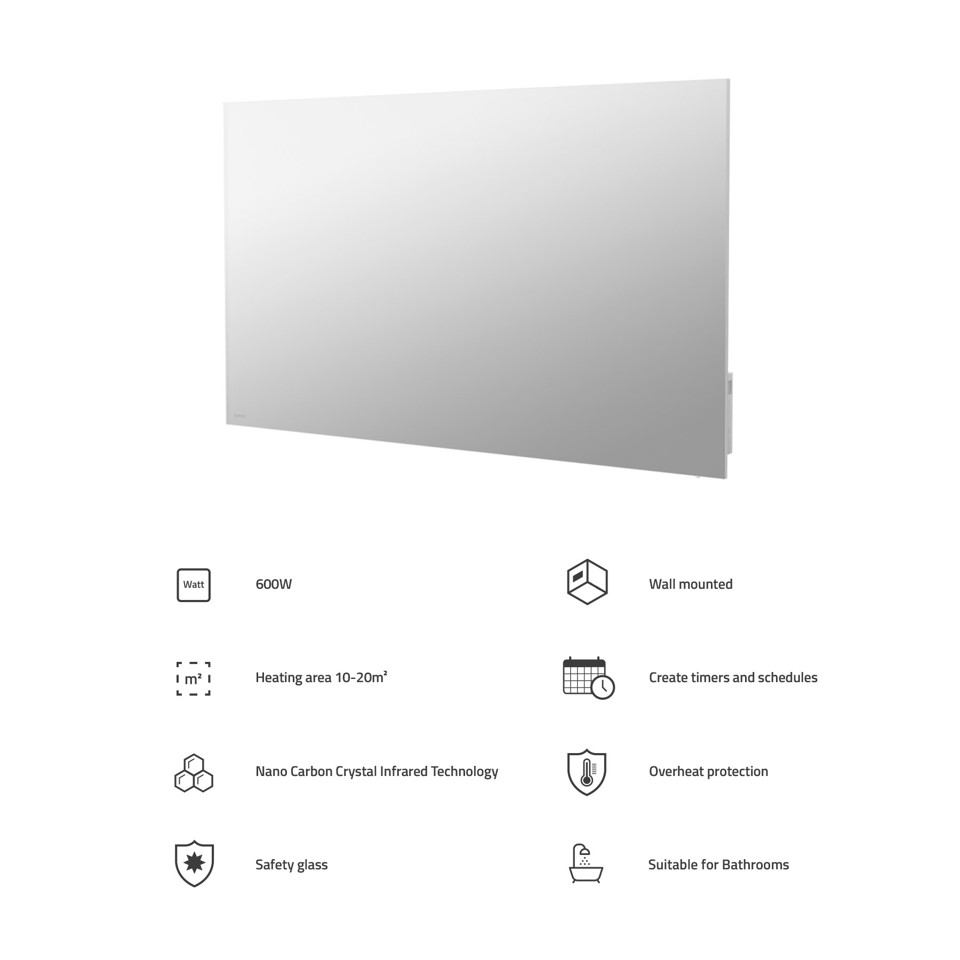 Hombli - Smart IR glas varmepanel 600W, spejl (600w)