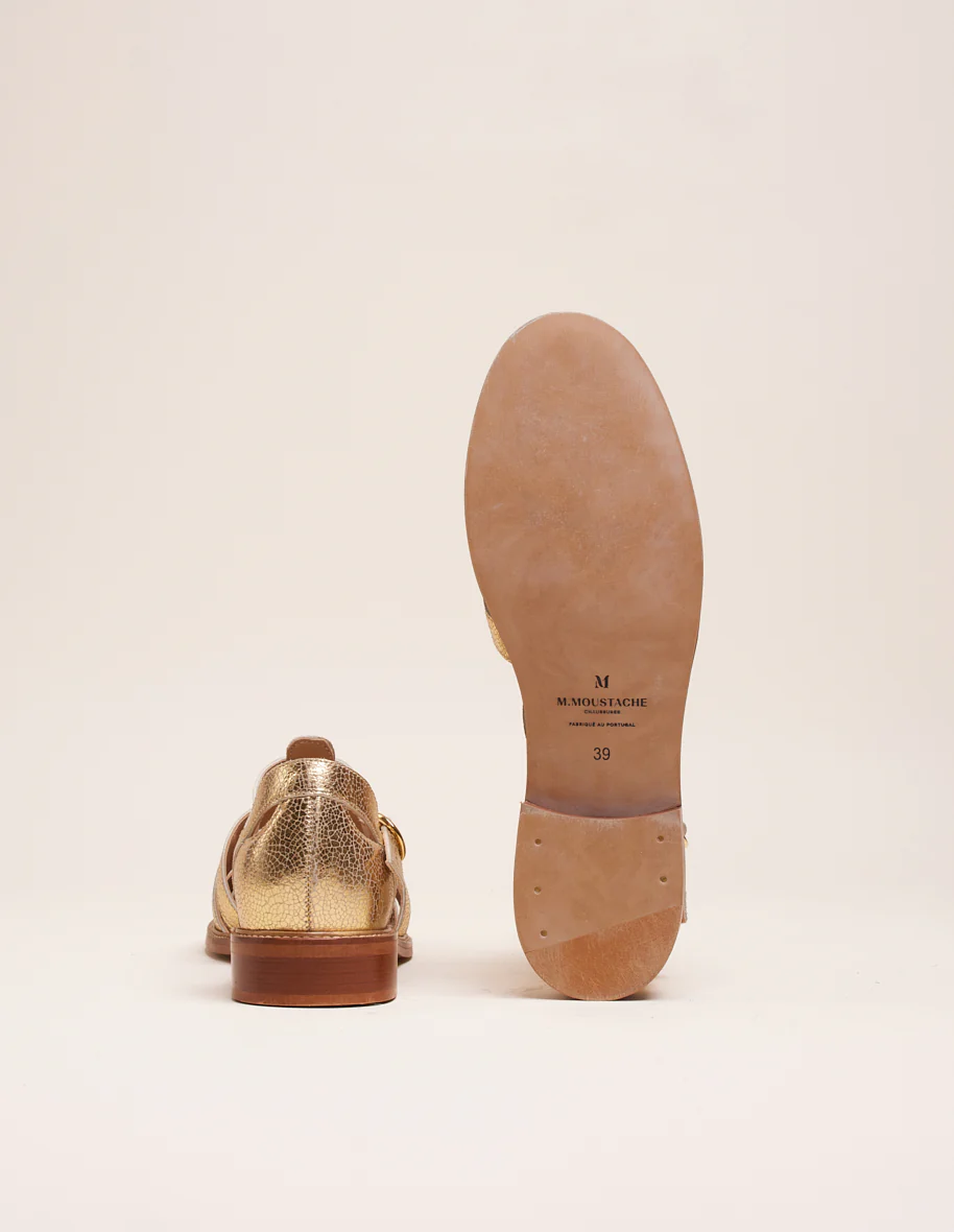 Sandales plates Monique - Cuir craquelé doré