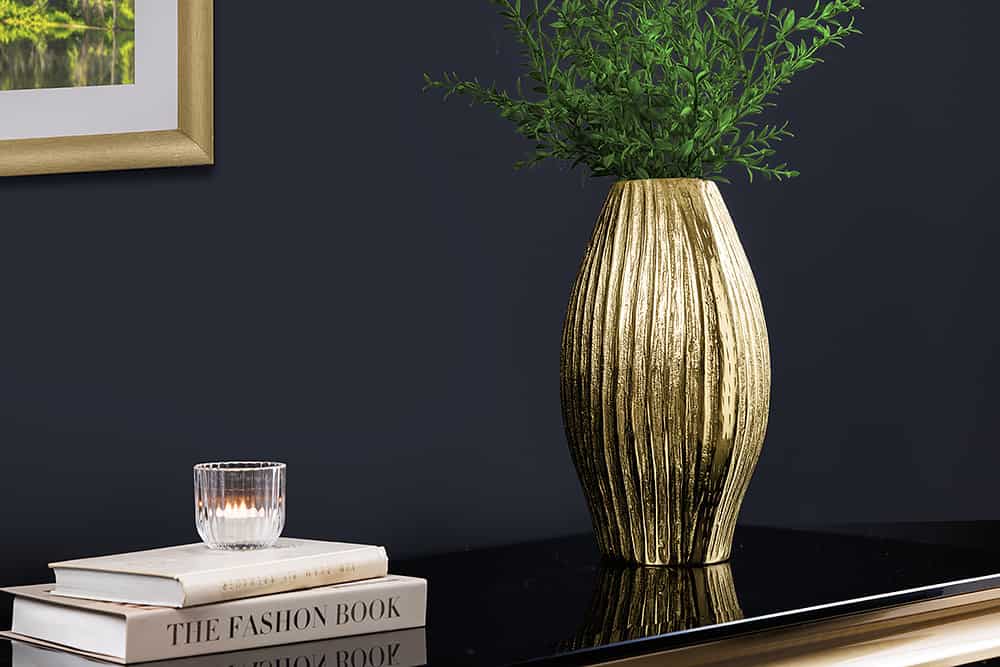 Moderne Vase ELEGANCE 35cm gold antik Metall Hammerschlag Design