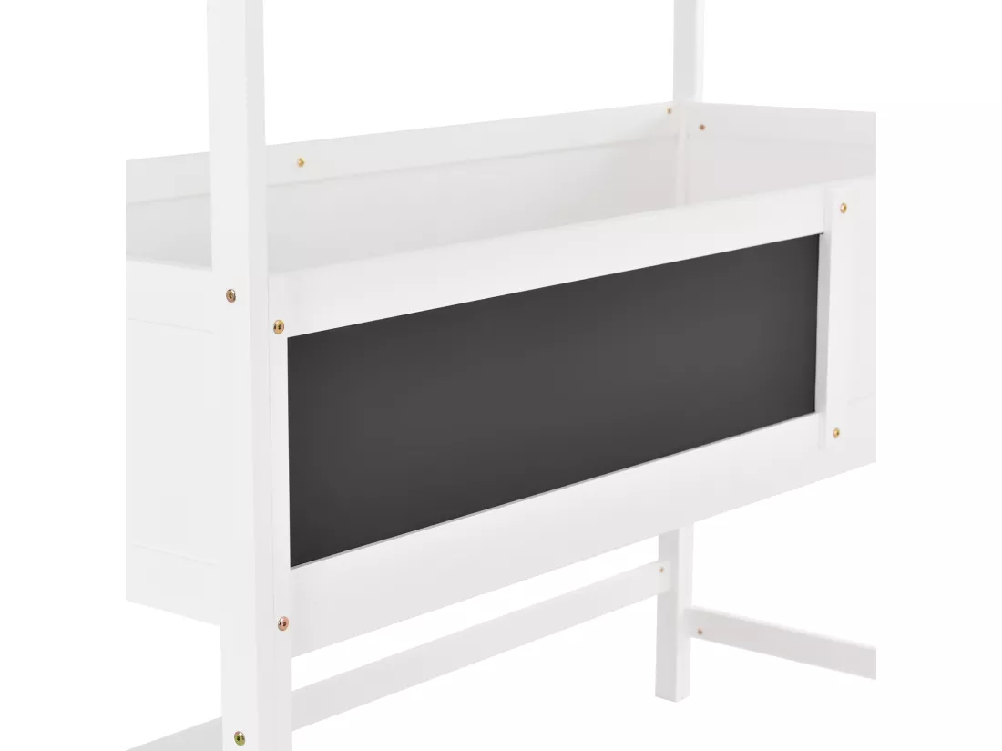 Lit cabane enfant,90x200cm,avec escalier,avec tiroirs et barrière de protection,fille,garçon,cadre en bois massif,blanc