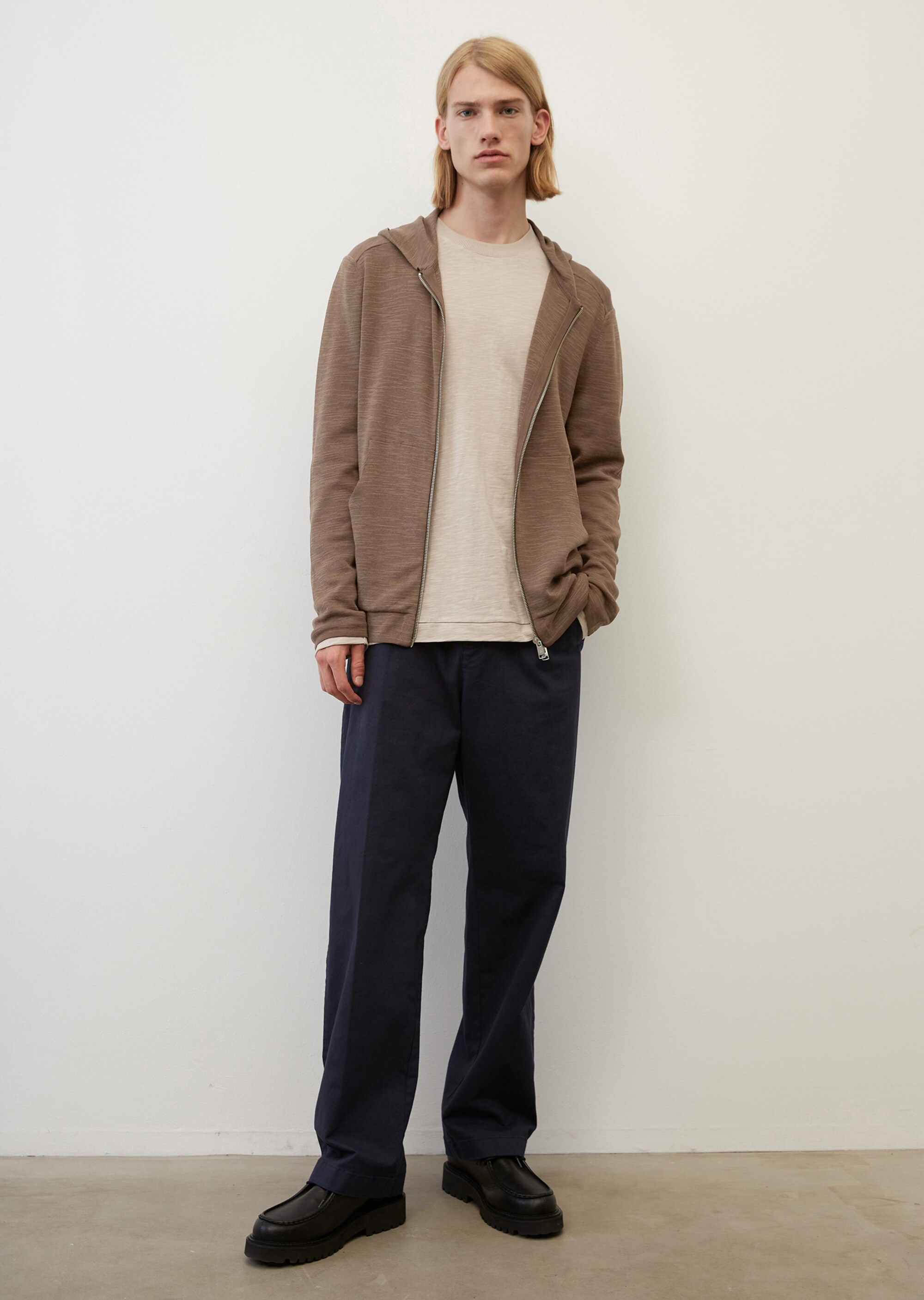 Sportiver Hoodie-Cardigan regularaus Baumwolle-Schurwolle-Mix