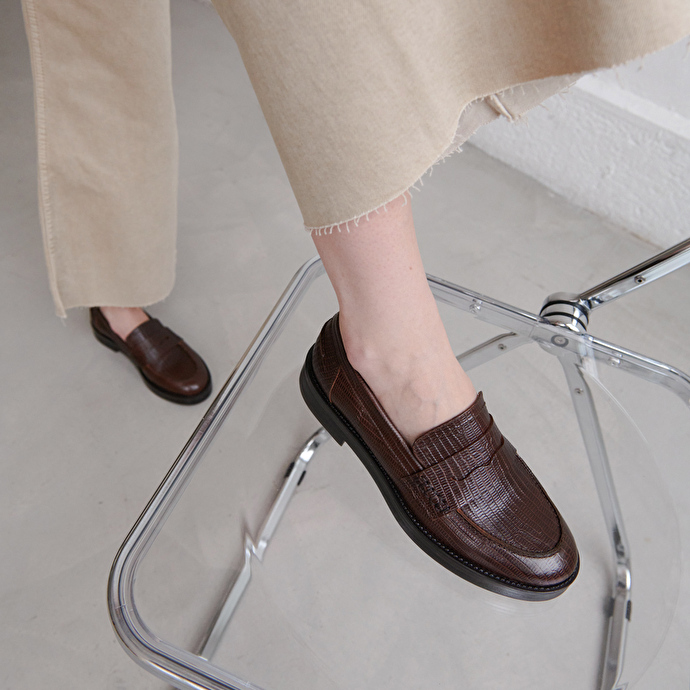 Mocassins  en cuir reptile marron
