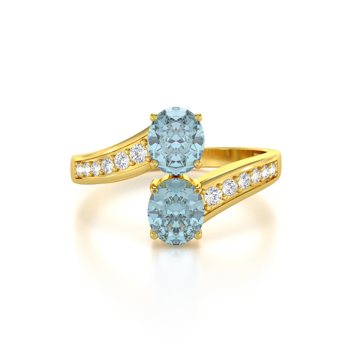 Bague ADEN Or 585 jaune Aigue-Marine et diamants 2.546grs