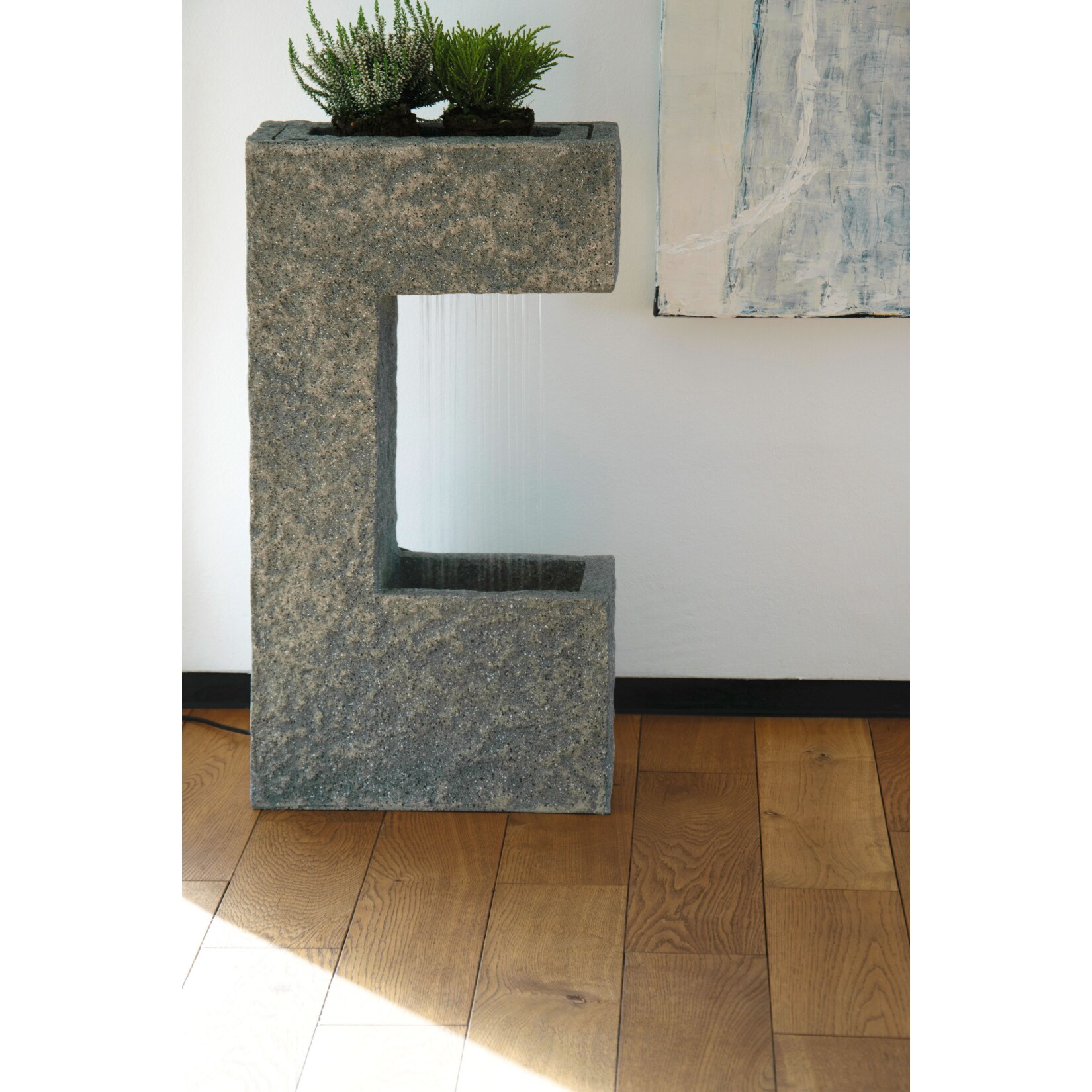 Dobar Polyresin-Brunnen mit Pumpe und LED´s, eckig mit Pflanzenoption