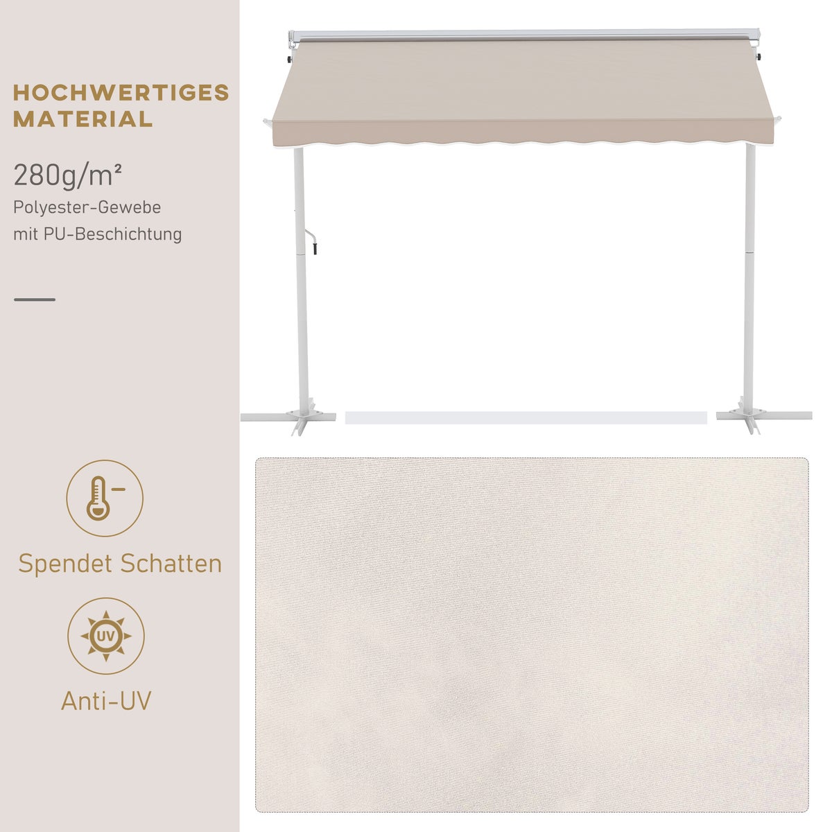 Vrijstaande zonnescherm Outsunny, 300cm x 295cm x 255cm, metaal+polyester, crèmewit